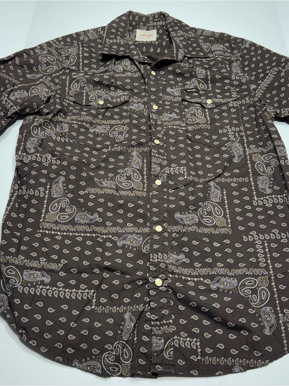 Wrangler Brown Paisley Print Western Snap Shirt